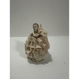 Irish Dresden Susannah Pink Dress Lace Doll Figurine w/ Vanity Mirror RARE!!‎